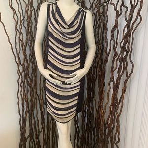 Tory Burch Navy Stripped Silk MIDI Dress